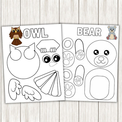 Cut & Paste Animals Worksheets for Kids – 16 Printable Pages Instant Download
