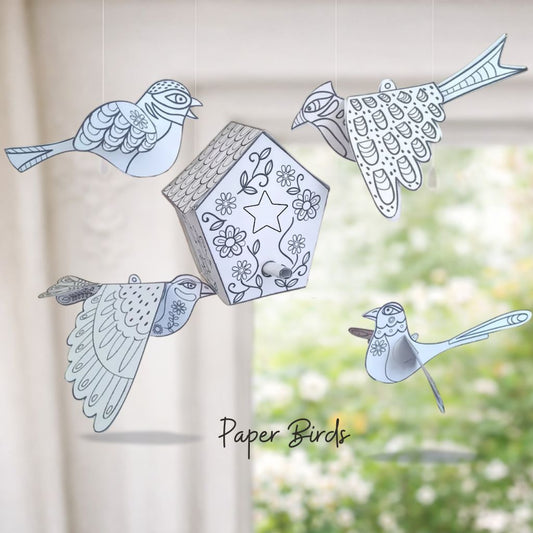 Printable Paper Birds & Birdhouse Craft for Kids – Color, Cut & Build DIY Activity Digital Download