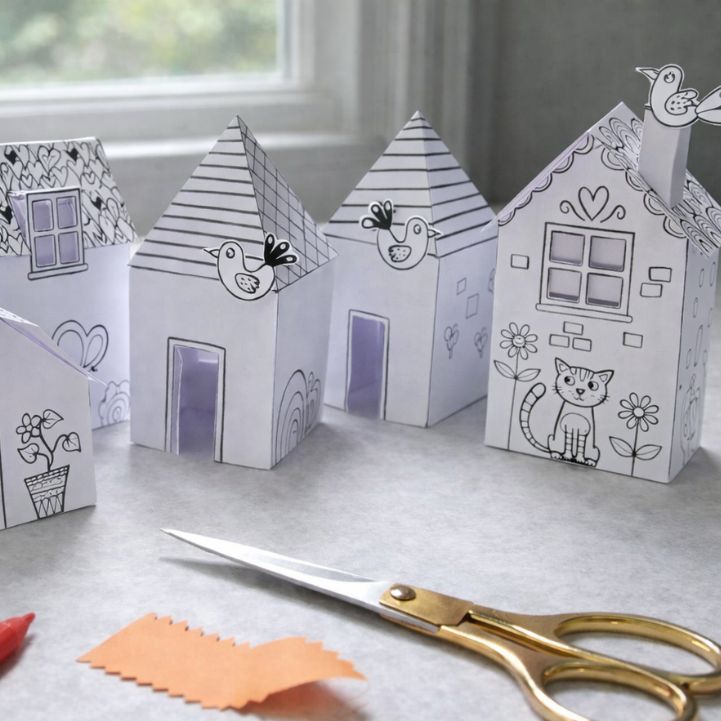 Printable Paper Houses Craft for Kids – Color, Cut & Build DIY Activity Digital Download