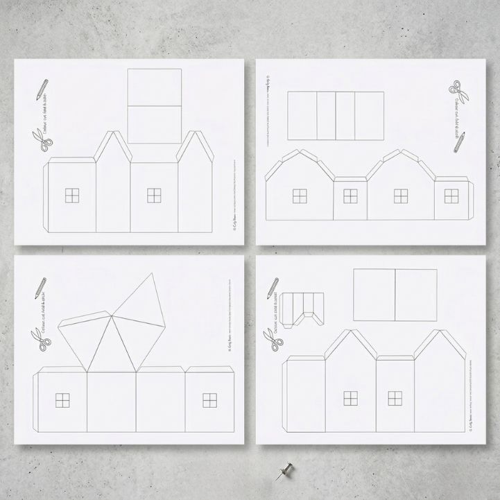 Printable Paper Houses Craft for Kids – Color, Cut & Build DIY Activity Digital Download