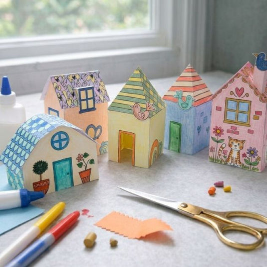Printable Paper Houses Craft for Kids – Color, Cut & Build DIY Activity Digital Download